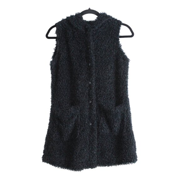 Black Fun Fur Hooded Vest - Picture 1 of 13